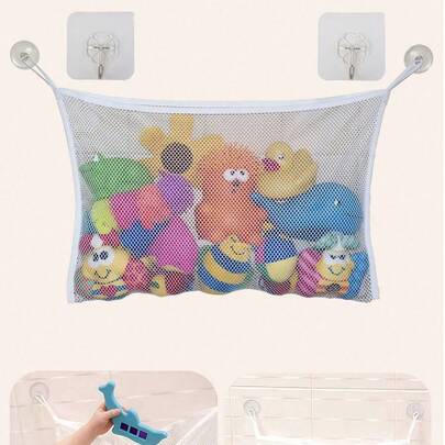 Bath Toy Storage Net With Sticky Hook- Large Capacity Hanging Bag With Suction Cup,Quick Drying Toy Drainer With Suction Cup Hook, Bath Toy Storage Bag, Bathtub Toy Organizer Shelf. These Versatile Mesh Bags Can Easily Store Bath Toys For Baby And Toddlers