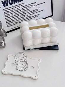 1 Cream-Colored Luxury Tissue Box, Plastic Cute Marshmallow Shaped Tissue Box, Creative Tissue Box, High-End Light Luxury Coffee Table Decoration, Napkin Decoration Tissue Box, Suitable For Home, Household Items, Tables, Home Decoration, Home Organization And Storage, Room Decoration. It Is An Ideal Gift For Friends - Multicolor - View 7