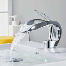 Elegant Waterfall Single Handle 1-Hole Bathroom Vessel Sink Faucet Bathroom Faucet Solid Brass Bathroom Vessel Sink Faucet Vanity Sink Faucet Mixer Basin Tap - 鉻合金 - 查看 8