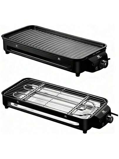 Versátil Churrasqueira Elétrica Portátil 220V Ferro Inox 1500W Alta Potência Desmontável Fácil Limpeza Pouca Fumaça Controle de Temperatura Ótimo Para Casa e Acampamento