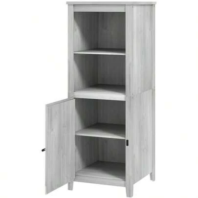 Houten tuinschuur van Outsunny, weerbestendig, 60 x 60 x 160 cm, met deur, in hoogte verstelbare planken en afsluitbare gereedschapskast. Ideaal voor in de tuin, op het terras of in de achtertuin. Kleur: lichtgrijs.