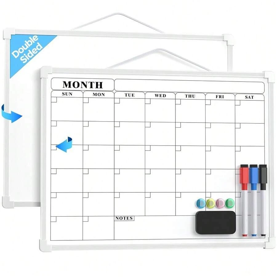 MaxGear Monthly Calendar Dry Erase Board For Wall, 16\X12\ Small Hanging Double-Sided White Board, Portable Whiteboard For Planning, Drawing, Memo, To Do List, Schoolsss, Home, Kitchen, Office,White - 白色的 - 查看 1