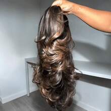 CEXXY 34-Inch Long, Honey-Blonde Ombré Lace Front Wig Made Of Real Human Hair, 250% Density, Body Wave, 13x4 HD Lace Front, Pre-Plucked, Brown Highlights, S1/30, Colored Lace Front, Glue-Free, For Women - S1/30 - Xem 9
