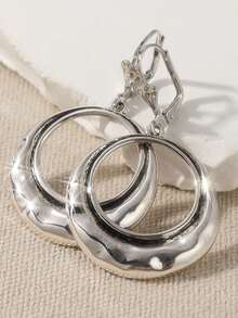 1 Pair Vintage & Simple Large Hoop Earrings, Bohemian Earrings, Round Earrings - Antique Silver - View 5