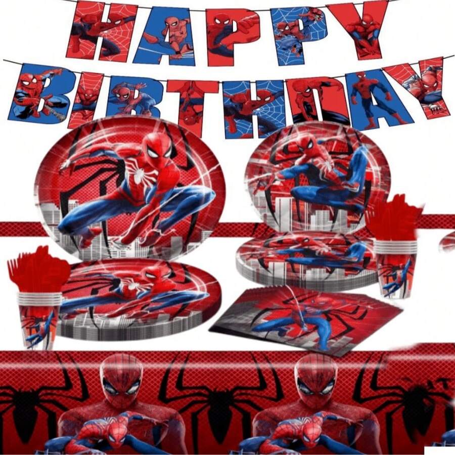 77pcs  Themed Birthday Party Supplies, Including Paper Cups, Tablecloth, Banner, Flags, Balloons, Wholesale For Family Gatherings, Birthday Parties And More - Multicolor - View 1