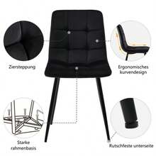 Dining Chair (4 Pcs), Black, Set Of 4 Upholstered Designer Chairs With Backrest, Velvet Seat, Metal Frame - Black - View 4