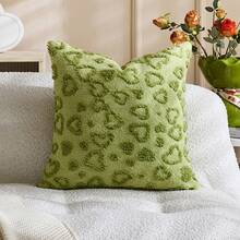 1个/2个情人节爱心压纹装饰枕套（不含枕芯），双面荷兰亚麻布面料，方形抱枕套，节日家居装饰枕，柔软天鹅绒面料，现代风格，适用于沙发、卧室、宿舍 - 嫩芽綠色 - 查看 18