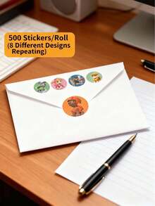 2.5cm X 500pcs/Roll, 8 Different Patterns, Suitable For Envelopes, Packaging Interfaces, Paw Patrol Stickers, Cute Puppy Patrol Cartoon Fun Stickers - Multicolor - View 1