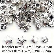 30/200pcs Fashion Metal Beads Set, Suitable For DIY Jewelry - Multi-Functional Large Hole Design, Applicable For Necklaces, Bracelets, Keychains And Phone Charms - Zinc Alloy, With Classic Patterns - Silver - View 11