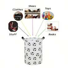 1 pieza Cesta de almacenamiento grande con estampado de fútbol, Cesta de lavandería/Baño/Decoración del hogar/Caja de almacenamiento circular plegable, Cestas/Cajas/Ropa, Cestas de lavandería - Multicolor - Ver 5