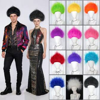 Party Wigs - Short Fluffy Spiky Straight Synthetic Hair, Spiked Hair Angry Wig, White Black Red Yellow Green Blue Pink Purple Orange Available, Men Women Anime Cosplay Wig For Halloween Holiday Comic Con Exhibition Photography Props, Tale Movie Troll Doll Fashion Costume Hairpiece, Stage Performance Accessories, Ideal Choice For Gifts, Apperal Funny Wig