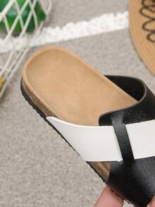 Holiday Season Kids Slippers Black White Cross Strap Comfortable Beach Slides - Black and White - View 7