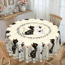 1 Set Tovaglia a tema cuori di gatto bianco e nero, rotonda e rettangolare, disponibile in varie misure, tema primaverile, decorazione per feste e casa, adatta per cucina, interno ed esterno, regalo perfetto per gli amanti degli animali domestici, decorazione per feste di anniversario - Materiale in poliestere facile da pulire - Regalo per coppie/San Valentino, adatto per tavolo da pranzo in stile fattoria o moderno, tema romantico, materiale durevole, decorazione natalizia per la casa - Multicolore - Visualizzare 10