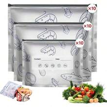 Reusable Aluminum Foil Sealable Storage Bags, 2026 New Resealable Vacuum Zipper Pouches For Food, Stand Up Foil Sealable Bags With Label And Zip Lock For Vegetable Fruit Meat (30Pcs, S+M+L) - Grey - View 2