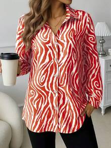 Neue Ankunft Damen Mode bedrucktes Hemd in Knielänge mit Knopfleiste, geeignet für alle Jahreszeiten