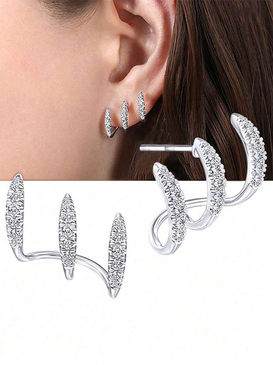 1 Pair Minimalist Triple Claw Clip-On Earrings For Women