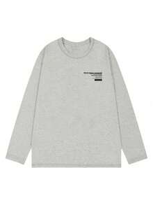 Women's Loose Fit Letter Print Long Sleeve T-Shirt, Versatile For Spring And Autumn Casual - Light Gray - View 5