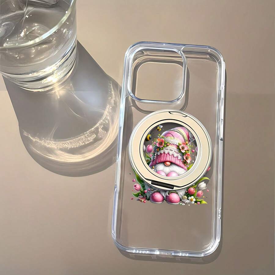 Estuche para teléfono con espejo floral Gnome Love Heart diseñado para 17, 16 Pro Max, 15 Pro Max, 13 y 12 hecho de TPU que ofrece una excelente protección contra golpes y caídas. Presenta un gnomo caprichoso que sostiene un corazón rosa rodeado de flores vibrantes y abejas zumbadoras, perfecto para los amantes de la naturaleza y un regalo encantador para familiares, amigos o cualquier persona que disfrute de un toque de fantasía, ideal para cumpleaños, vacaciones u ocasiones especiales. - transparente - Ver 1