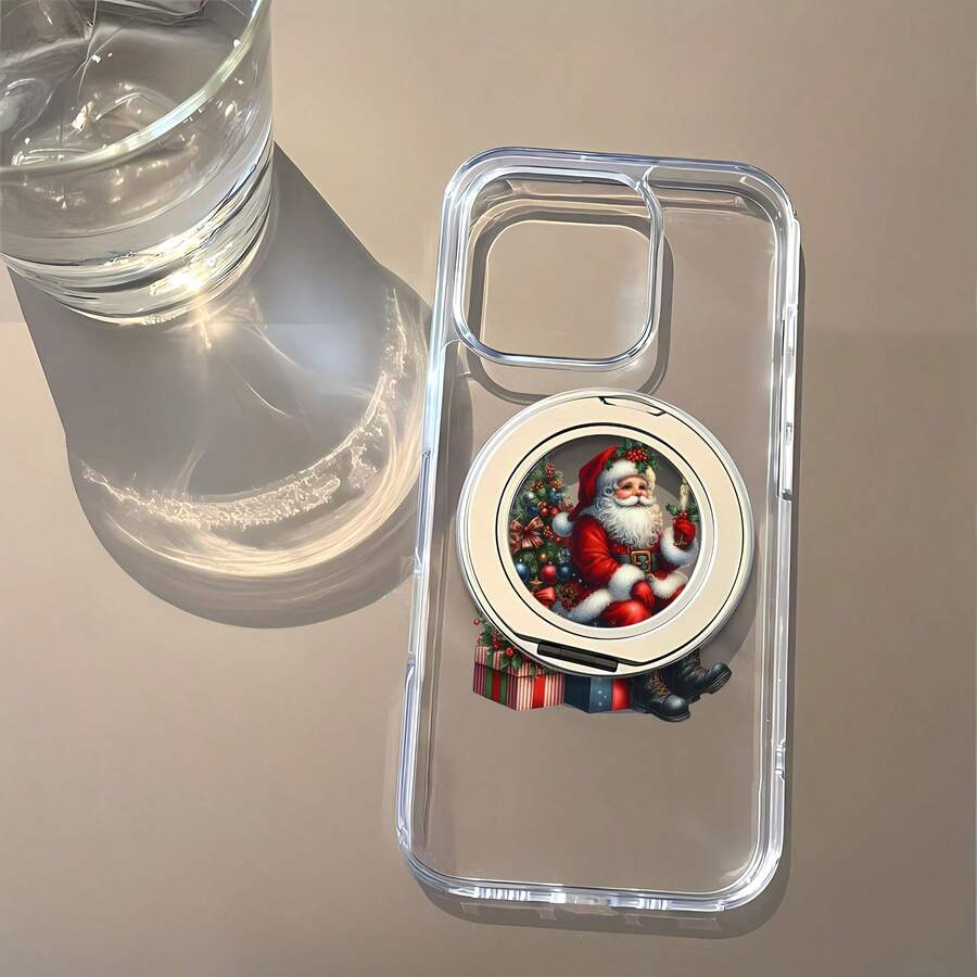 Funda para teléfono con espejo y diseño de velas navideñas de Santa Claus. Funciona como un elegante espejo y es compatible con  17,  16 Pro Max,  15 Pro Max,  13 y  12. Fabricada en TPU resistente, ofrece una protección fiable contra golpes y caídas. Perfecta para regalar en Navidad, es ideal para familiares, amigos, novios/novias y para ocasiones especiales como Navidad, cumpleaños o como una sorpresa especial. - transparente - Ver 1