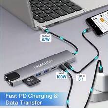 八合一 Type-C 擴充塢 - 支援 4K 高畫質電視輸出、USB 3.0 5Gbps SD/TF 讀卡機、RJ45 乙太網路埠、PD 100W USB-C 集線器，適用於硬碟、鍵盤、滑鼠、相機、印表機、網路攝影機及電子設備 - 銀灰色 - 查看 6