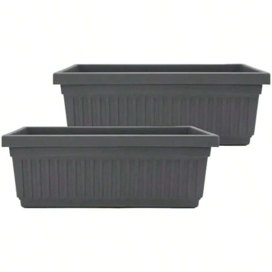 HC Companies - Macetero Veneciano con tapón de Drenaje, Caja Larga para alféizares de Ventanas, Balcones y más, macetas rectangulares Grandes de plástico para Hierbas y Flores ( de 24(24" (Pack of 2) Gris Cálido) - Multicolor - Ver 1