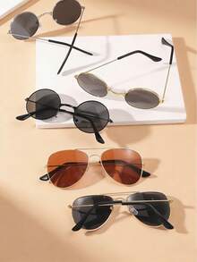 5 Pairs Retro Round Metal Frame Children's Sunglasses, Suitable For Daily Wear, Travel And Beach - Multicolor - View 4