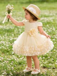 Váy công chúa màu vàng sâm panh thanh lịch với thiết kế hoa 3D cho bé gái, thích hợp cho đám cưới, khiêu vũ, tiệc tùng, sinh nhật, ngày của mẹ, mùa hè - Màu vàng - Xem 2