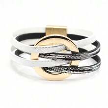 1 件简约交叉扣皮革手链女士配饰毕业复活节礼物珠宝女士 - 黑與白 - 查看 5