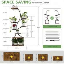 8-Tier S-Shaped Metal Plant Stand - Indoor Plant Stand With Grow Light, 62 Inch Height, Multi-Function Home, Yard And Office Space Saving Adjustable Sturdy Plant Stand - 黑色 - 查看 2