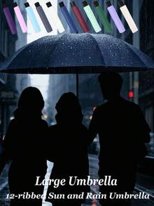 This Extra-Large 12-Rib Black Folding Umbrella Is Windproof And Waterproof, Making It An Ideal Choice For Business Travelers. It Can Be Used In Both Sunny And Rainy Weather. Featuring A Reinforced Windproof Design, An Aluminum Alloy Shaft, And A Black Canopy, This Umbrella Is Lightweight And Durable.