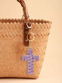 Cross Keychain Macrame Woven Jesus Keyring Christian Bag Charm Car Accessory Boho Gift For Women Men Holiday Birthday Wedding Party Favor Sister Friend - 彩色 - 查看 7