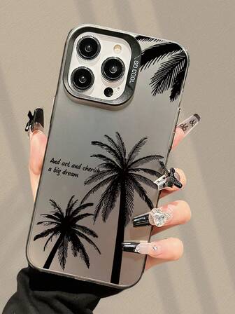 Fashionable IMD Laser Phone Cases ,Black Palm Tree With "And Act And Cherish A Big Dream" Text Patterns, Classic Hybrid Phone Cases With Shock Resistance And Anti Slip, Compatible With Iphone 17/17Air/17Pro/17ProMax, 16/16Plus/16ProMax, 15.14, 13, 12, 11 Series, Galaxy S22, S23, S24, S25 PLUS ULTRA Series, Easter Gift