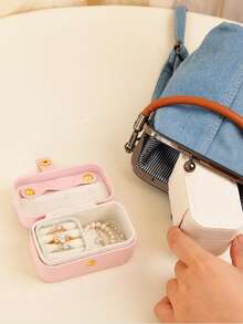 1pc PU Leather Travel Jewelry Box, Women's Portable Jewelry Storage Case, Mini Jewelry Organizer Box, Gift For Girlfriend, Birthday, Valentine's Day, Necklace & Ring Holder,Room Decor - Beige - View 5