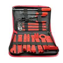 19 piezas/juego de clips para puertas de coche, herramientas de desmontaje de coche, kits de reacondicionamiento de DVD estéreo, herramienta de extracción de panel de moldura de plástico interior - Rojo - Ver 3
