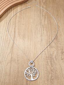 1 chiếc dây chuyền dài thời trang, mặt dây chuyền hình lá rỗng cổ điển thanh lịch, đa năng và sang trọng. - Bạc - Xem 2