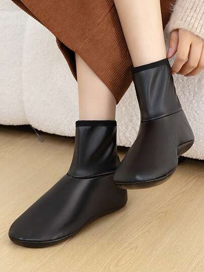 1 Pair Full Leather Thermal-Lined Leg Warmers, Waterproof Bottom Adult Women's Indoor Leg Warmers With Sheep Wool Lining, Thick Warm Floor Leg Warmers For Men And Women, Suitable For Autumn/Winter, Recommend Ordering One Size Up