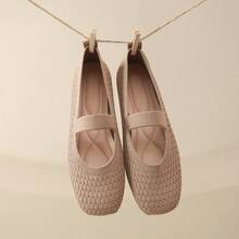女士休闲玛丽珍鞋，系带编织方头套脚鞋，春夏款 - 卡其色小格子 - 查看 18