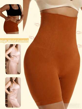 Short gainant taille haute orange pour femmes, ceinture réglable avec crochet, resserrage précis de la taille, design avec panneau en maille pour soulever les fesses, tissu côtelé doux et extensible, convient pour un port quotidien, sculpte une ligne d'abdomen lisse, met en valeur la courbe des fesses, offre un confort respirant toute la journée.