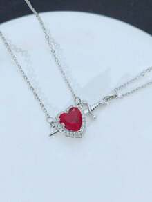 1 Set Stainless Steel Heart Pendant Necklace, Fashionable Jewelry Set, Versatile Minimalist Design, Gift Accessory