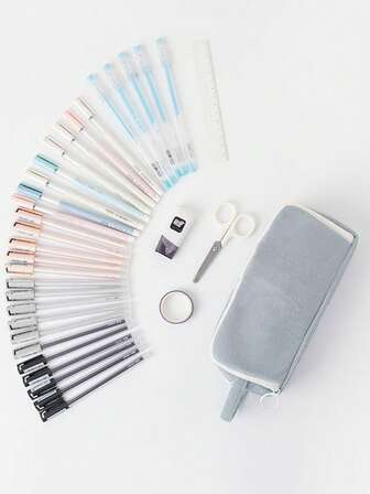 1 st blå vintage manchester enfärgad brevpapperspåse, enkelt elegant pennfodral för gymnasieelever tillbaka till skolan, tillbaka till skolan, skolmaterial, pennfodral, skolväska