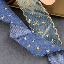 1/5yards Wide, 4cm Wide, Vintage Denim Ribbon With Embossed Star Pattern, Blue Denim Lace Trim, Decorated With Gold Stars, DIY Craft Ribbon, Suitable For Making Bows, Bag Decorations, Home Decor Accessories, Gift Packaging And Valentine's Day Decorations - Multicolor - View 9
