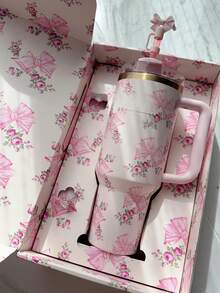 S*Love Limited Edition Gift Box - 40 Oz Large Capacity Stainless Steel Vacuum Insulated Travel Mug, The Perfect Choice For Valentine's Day Gifts. Suitable For Office Use. It Is Ideal For Use In Cars, Gyms, Outdoors, Sports, Travel, Juice, Coffee, And Designed For Both Cold And Hot Beverages. It Is Also Suitable For Graduation Gifts, Teacher Gifts, Valentine's Day Gifts, Birthday Gifts, Thanksgiving Gifts, Christmas Gifts,  Party Supplies And Other Occasions. It Is Perfect For All Kinds Of Drinks, Including Ice Water, Iced Tea Or Coffee, Cold Drinks And Hot Drinks. - 粉紅蝴蝶+禮盒 - 查看 4