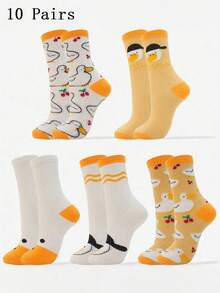 5 đôi tất dài đến bắp chân in hình đầu ngỗng hoạt hình, vịt hip-hop vui nhộn dành cho nữ, tất thể thao thường ngày thoải mái, đa năng thời trang - Nhiều màu - Xem 8