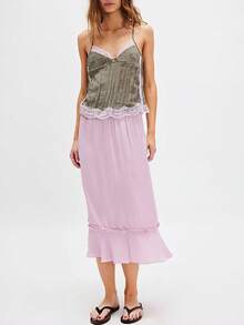 Women Sexy Tie Up Lace Trim Cami Tops Semi Sheer Crop Tops Y2k Girls Cute Summer Camisole Shirt Going Out Tops - 綠色 - 查看 4