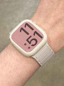 一套双色磁扣硅胶表带+表壳，适用于46mm、38mm、40mm、41mm、42mm、44mm、45mm、49mm表盘，可爱糖果色表带搭配保护壳，兼容苹果Series 11、10、9、8、7、6、5、SE、Ultra 2。 - 杏色 - 查看 5