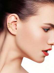 1pc New White Snake-Shaped Zirconia Ear Cuff Non-Piercing Earring - Yellow Gold - View 8