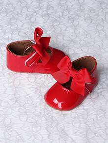 1 Pair Infant Girl Toddler Shoes, Cute Bow Princess Style Infant Walking Shoes - Red - View 6