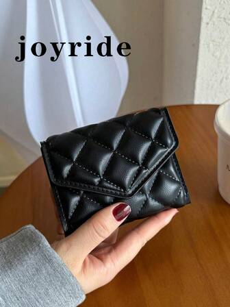 1 pieza Cartera mini de mujer de unicolor con patrón de diamante en piel de PU