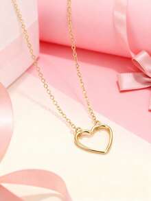 1件装时尚简约镂空心形吊坠项链，女士款，设计独特，百搭，品质优良 - 均碼 - 查看 4