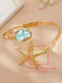 1pc Women's Fashionable New Starfish Bangle Open Baroque Pearl Style Bracelet, Suitable For Beach, Party, Wedding, Holiday, Music Festival, Gift - 臂章 - 查看 7